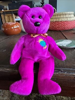 Bright Magenta Millennial Beanie Baby with Sun & Earth Embroidered Patch